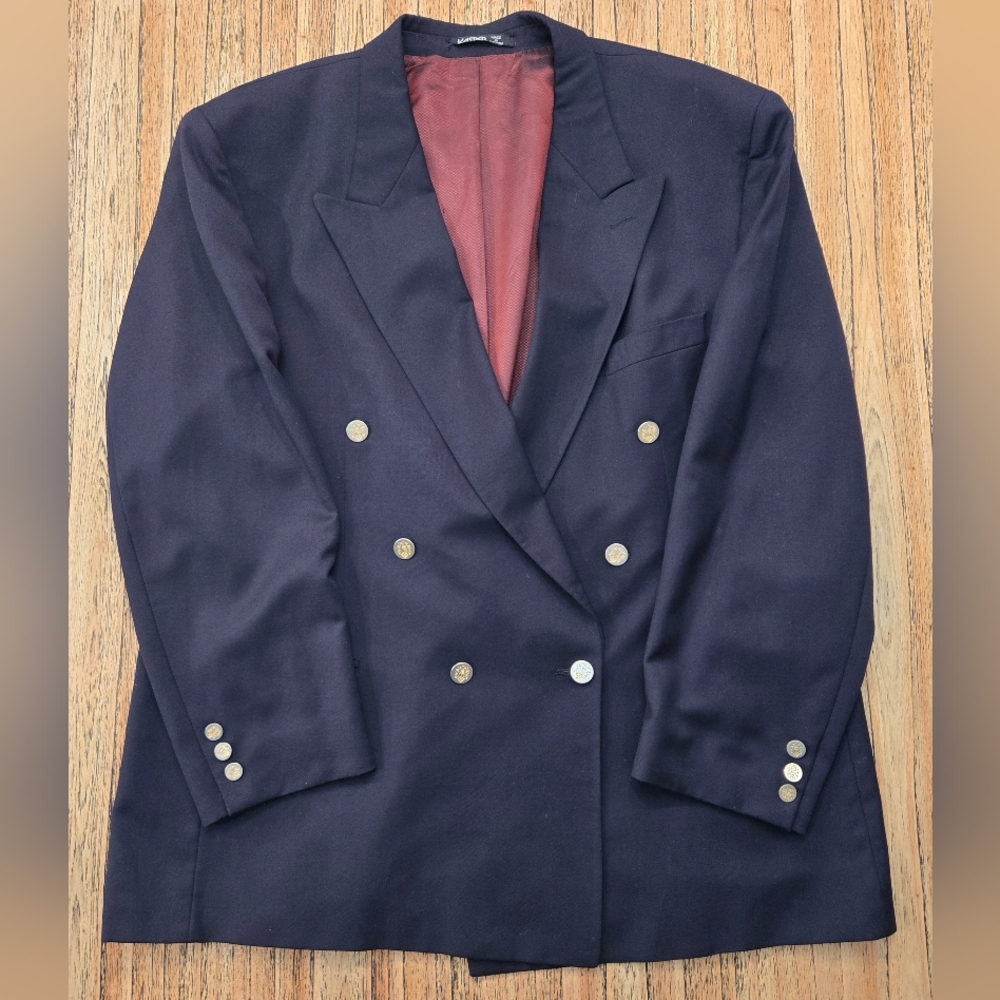 Kasper Pure Wool Mens Blazer With Red Linning And Gold‎ Buttons No Size Tag